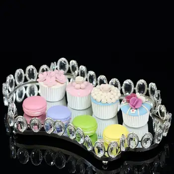 

Mirror Serving Tray Silver Cake Tray Wedding Party Mirror Cake Stand Crystal Marry Cake Plate Makeup Serving Tray