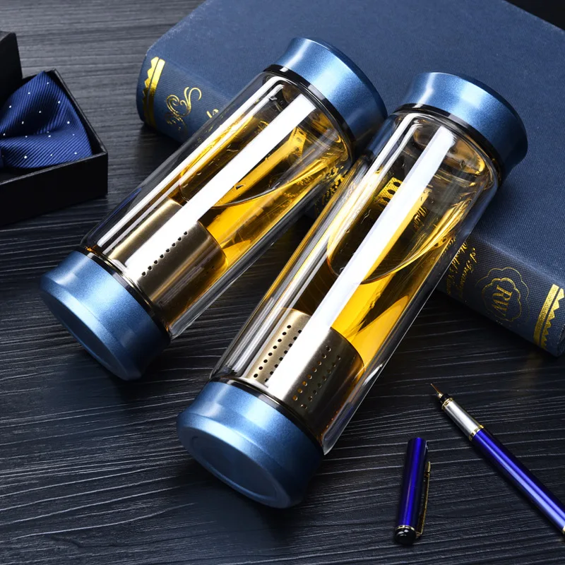 Water bottle Glass bottle Glass Water Bottle With Loose Leaf Tea Strainer Tea Infuser Double wall Glass Bottle Free to disassemble Thermos 300ML 400ML