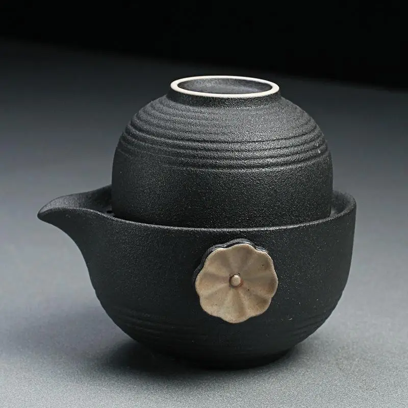 

Fashion Black Tea Sets Ceramic Teapot Kettle Gaiwan Cup Of Tea Portable Travel Tea Set Chinese Kung Fu Tea Sets Retro Drinkware