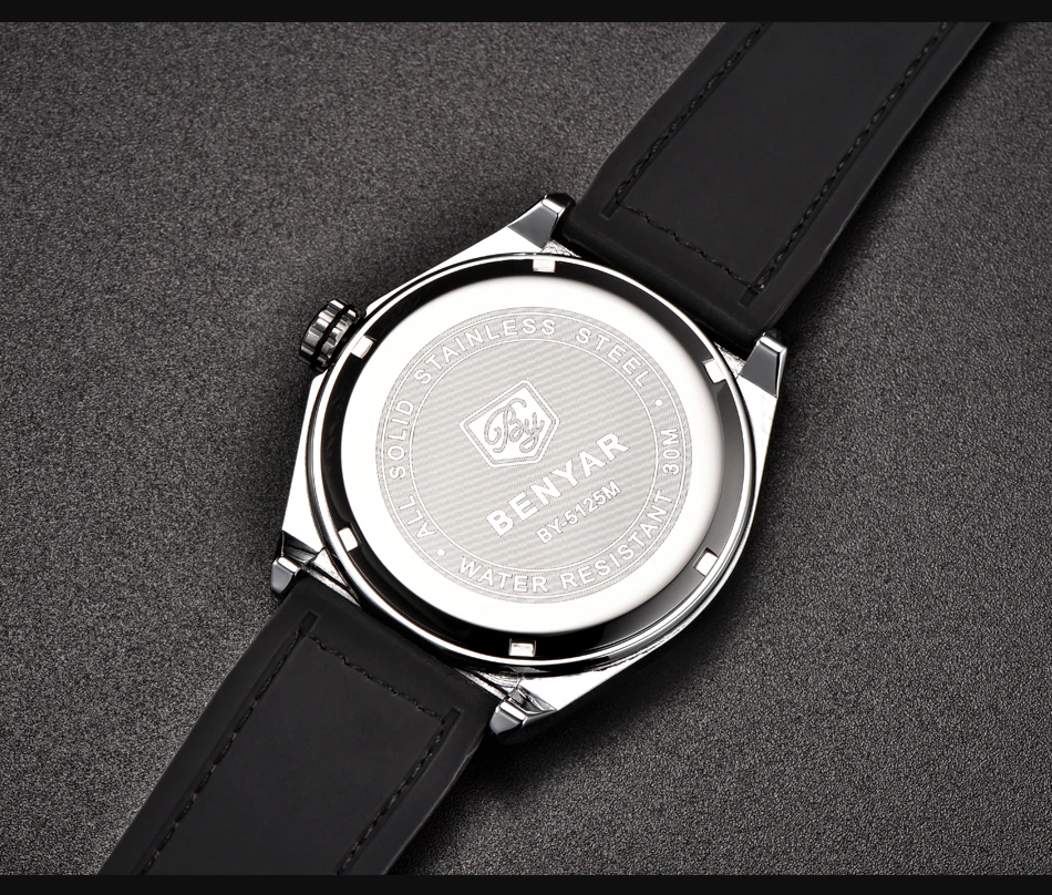 BENYAR модные бизнес часы для мужчин кожаный ремешок водонепроницаемый люксовый бренд кварцевые часы черный Saat дропшиппинг
