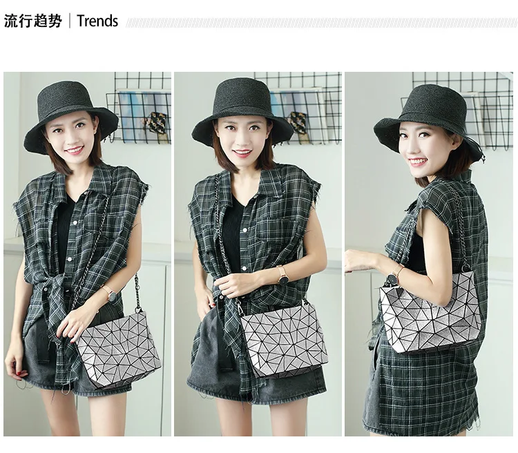ZYJ Female Laser Luminous Plaid Bags Diamond Chains Rainbow Shoulder Make Up Bag Handbag Deformable Lattice Evening Clutch Bag (40)