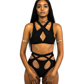 

2018 Bikini Set Women Black Sexy High Waist Swimsuit Push Up Swimwear Summer Hollow Out Bikini Set Bathing Suit Beach Swim Wear