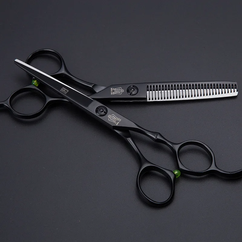 Black 6.0 Inch Professional Barber Scissors Set Hair Cutting Scissors