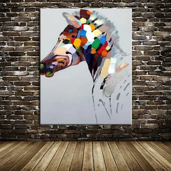 

100%Handpainted Abstract Oil Painting Wall Art on Canvas for Home Decoration 1pc Thinking Horse Animal Painting The Best Gift