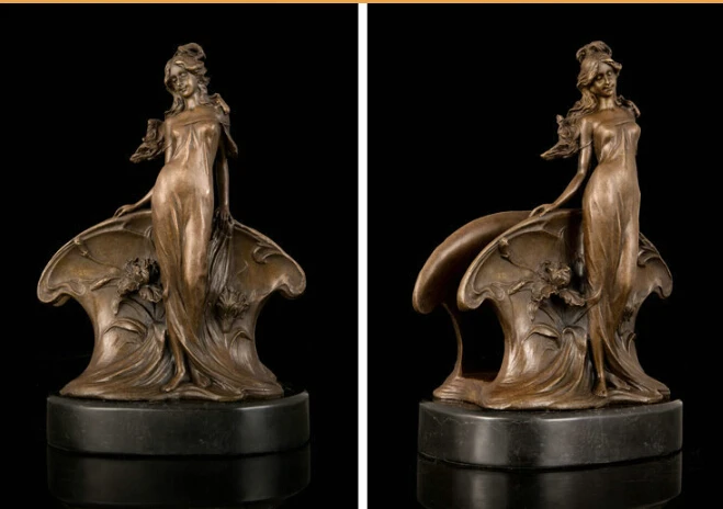 

Art Deco Sculpture Beautiful Woman Elegant Girl Bronze Statue Signed