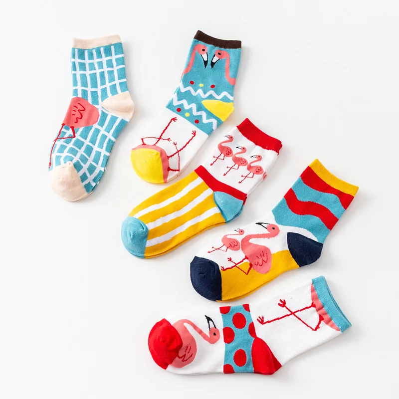 5 пара/лот; женские носки; забавные длинные носки в стиле Харадзюку; милые хлопковые носки с принтом животных; уличная одежда; подарки для девочек и женщин