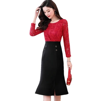 

Lace Patchwork Mermaid Midi Dress Vestido De Festa Stylish Office Lady Dress For Women Vestidos Fashion Dress Elegant Ukraine