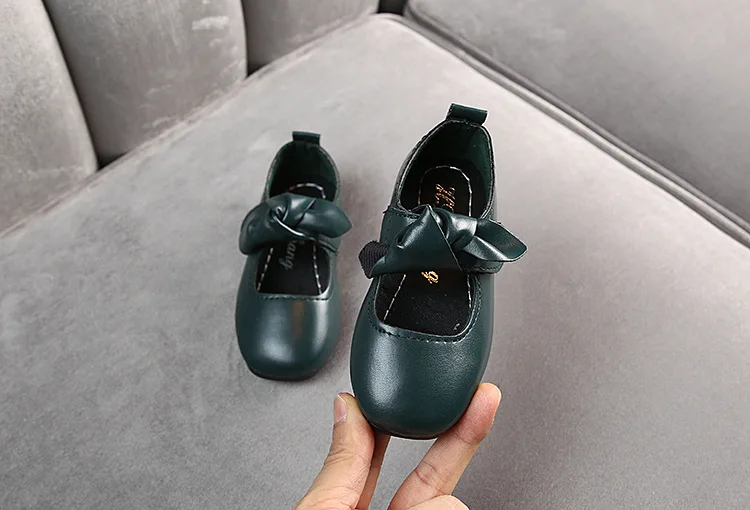 Baby Girls Party Princess Leather Shoes Flat School Shoes Wedding Bow Toddler Kids Dress Shoes 1 2 3 4 5 6 7 8 9 10 11 12 Years - Цвет: green