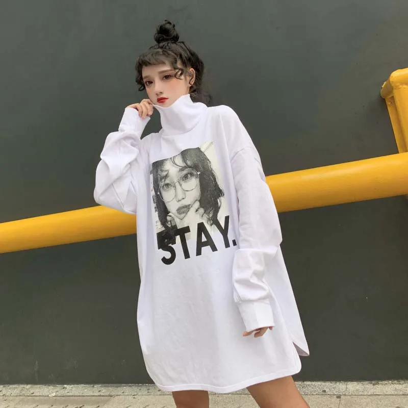 NiceMix Весенняя Футболка Harajuku женские топы Футболка с принтом свободные рубашки с длинными рукавами Корейская уличная Camiseta feminina
