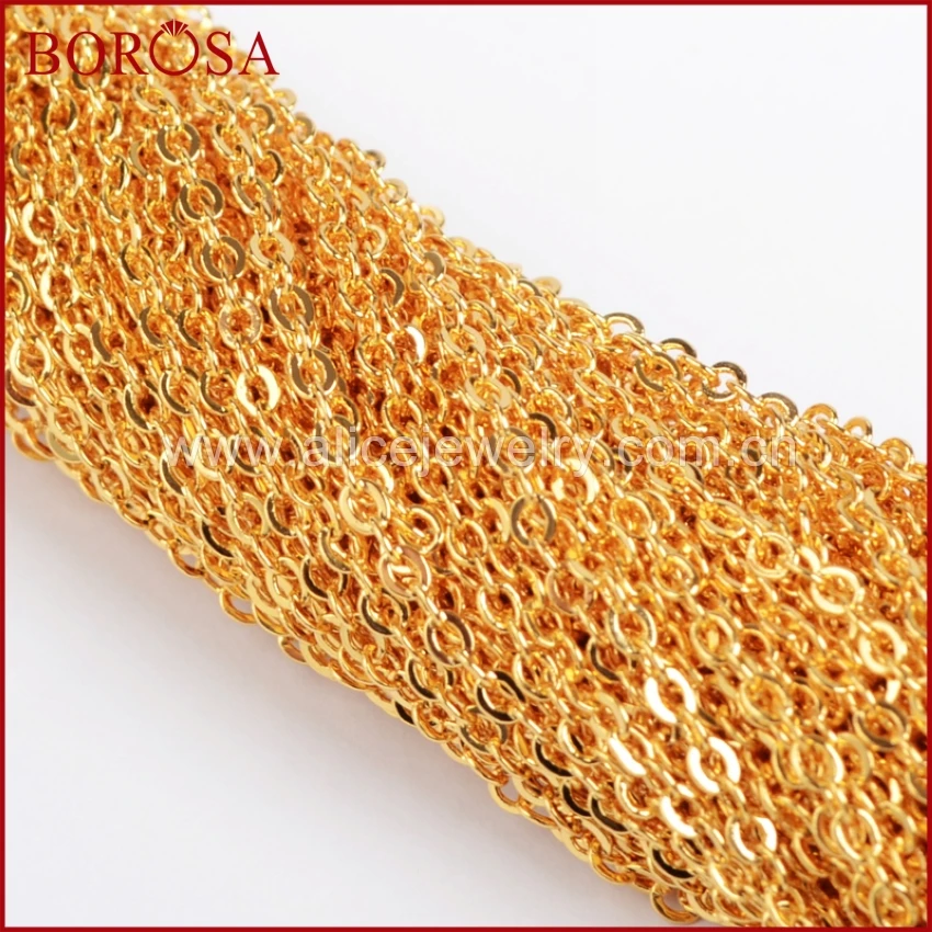 

BOROSA 18'' Gold Color Chains For Connector Jewelry Gold Color Chain Necklace Golden Flat Cable Chain Losbter Clasp PJ004