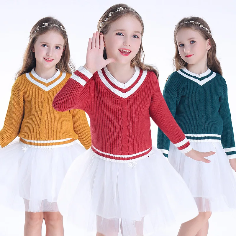 

Children Clothes Baby Cotton Warm Pullovers Patchwork Sweaters Girls Winter Autumn Knitted Sweater +Skirt Sets 3-10Y Child Tops