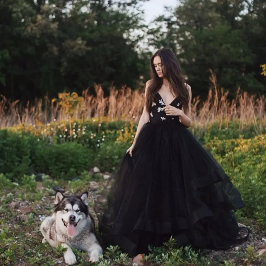 Готическая пышная черная органза с фатиновой юбкой для невесты юбки пачки на