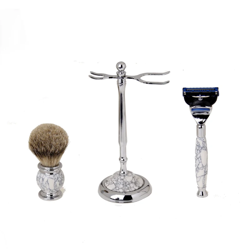 Men Shaving Sets Hair Removal Cleaning Shaving Brush+ Shaver Razor Holder Stand+ Resin Handle Razor Shaving Brush Set For Man