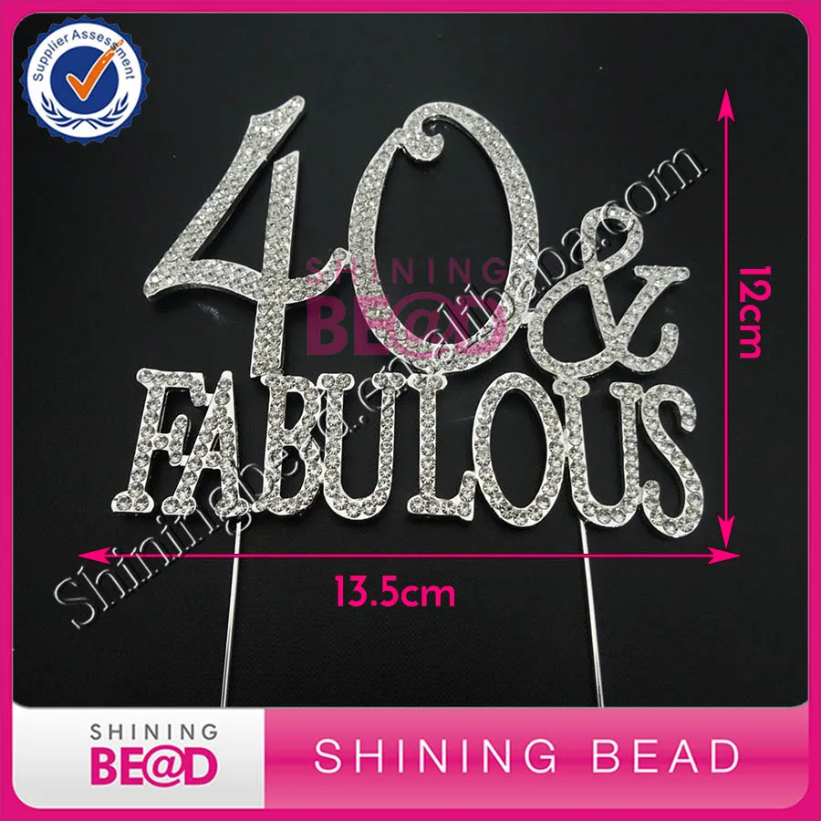 Lot de 15 pièces de décoration de gâteau en strass, argent 40, fabuleux, populaire, pour fête