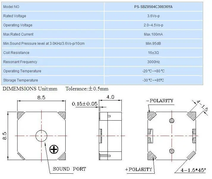 M11ej 8540 16ohm SMD пассивный зуммер Топ произносить звук 8.5*8.5*4 мм