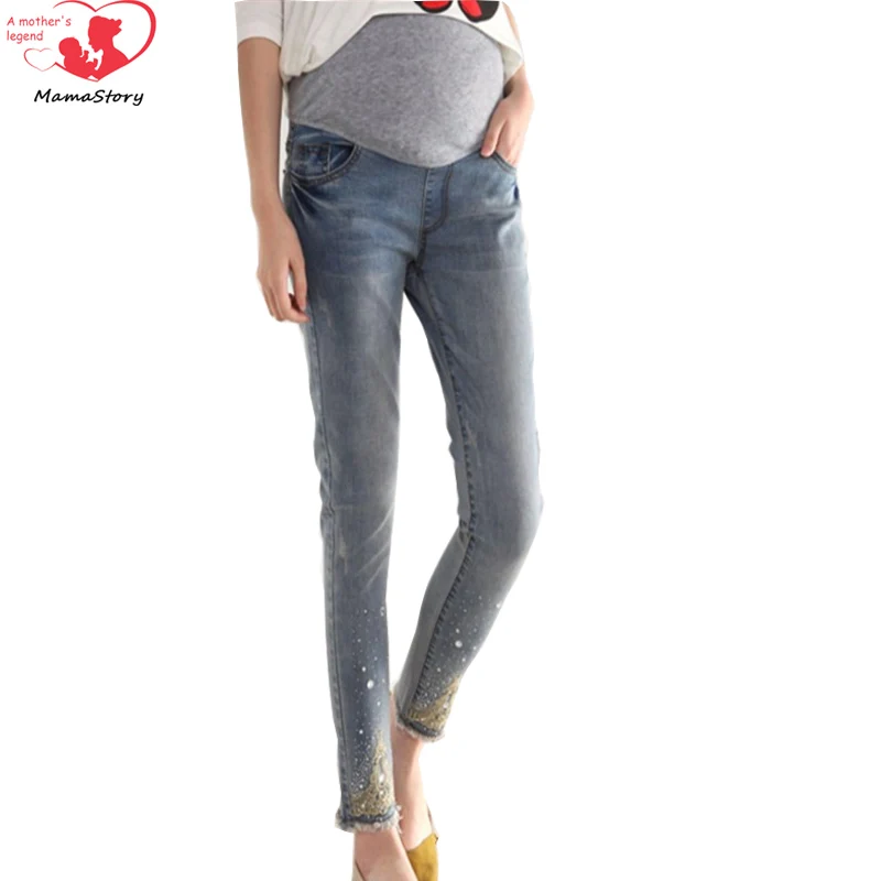 Maternity pregnancy jeans Twill maternity jeans Regular pants for pregnant women Elastic waist jeans pregnant pregnancy clothes