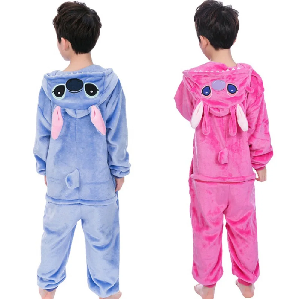 Baby Boys Girls Flannel Animal Stitch Pajamas Winter Hooded Kids