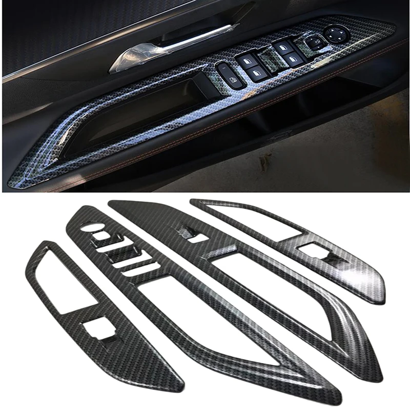 

Car modeling Carbon fiber styleInterior window switch panel cover Tirm For Peugeot 5008 2017 2018