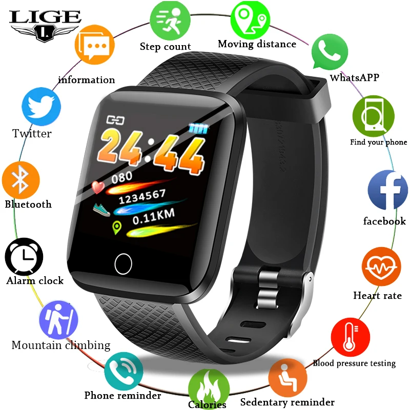 

LIGE 2019 New Smart Bracelet Heart Rate Blood Pressure Monitor fitness Tracker Sport Pedometer Smart Band Pulseira inteligente
