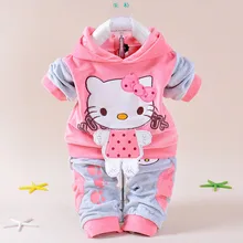 2016 spring new baby kids children Hello Kitty clothing set boys girls Velvet clothes set cartoon