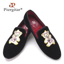 Piergitar/Новинка, с вышитым медведем Бархатные мужские туфли Для мужчин плюс Размеры Для мужчин мужские лоферы плоская подошва Размеры; большие размеры США 4-17