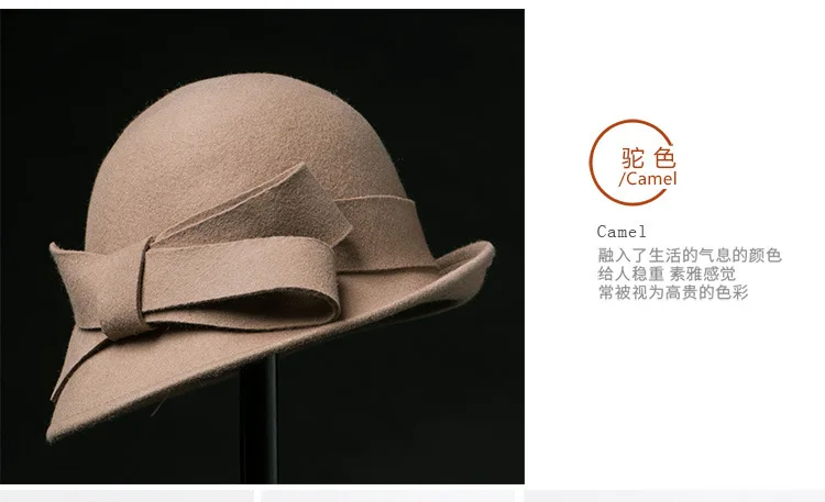 Women Party Formal Headwear Lady Winter Fashion Asymmetric Bowknot 100% Wool Felt Hats straw bucket hat