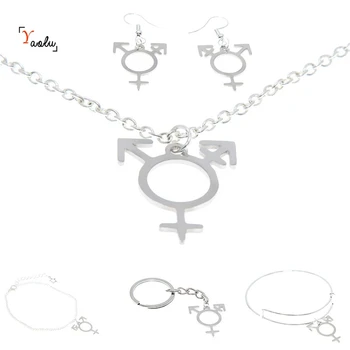 

Transgender Pride Jewelry set identities non Binary lgbt Trans Pride Charm Necklace Bangle Kerying Earring Ankle