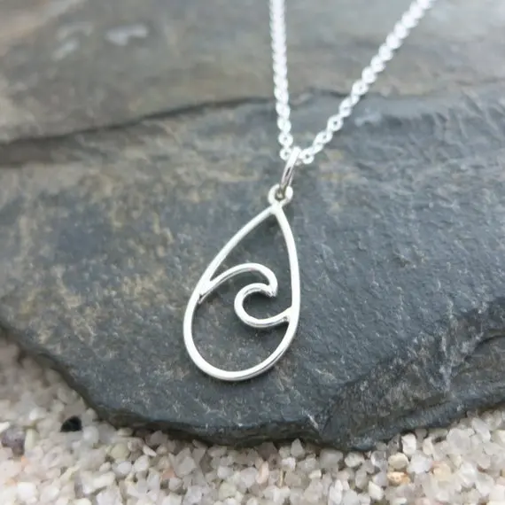 

Travel Beach Sea Ocean Water Wave in Water Drop Shape pendant Necklace hollow Geometric Raindrop Teardrop Surfer Love Necklaces