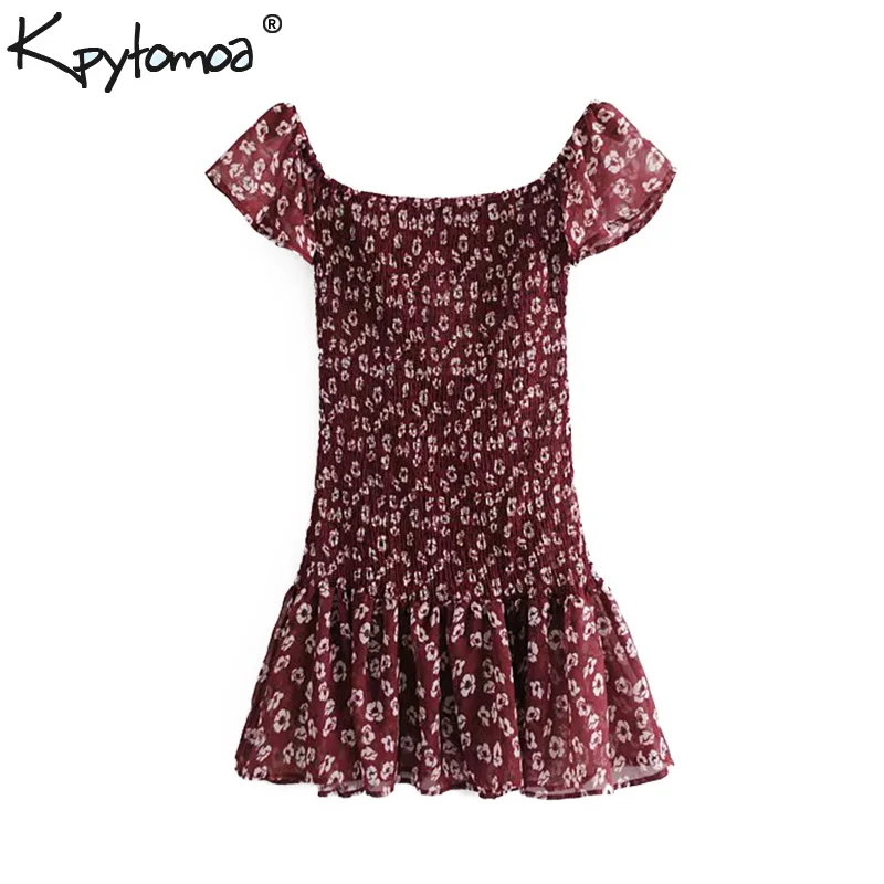 

Vintage Sweet Floral Print Off Shoulder Mini Dress Women 2019 Fashion Short Sleeve Pleated Ladies Dresses Casual Vestidos Mujer