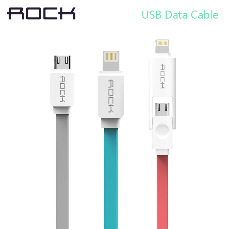ROCK Colorful Plug Micro USB Cable for iPhone 6 6s Plus 5s iPadmini/Samsung/Meizu for Xiaomi/Huawei 2 in 1 Phone Data Line cable