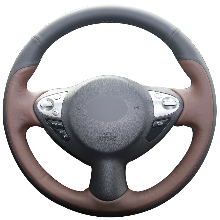Black Coffee Natural Leather Steering Wheel Cover for Infiniti FX FX35