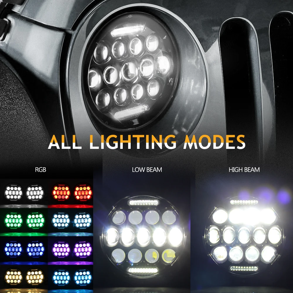  CO LIGHT 5D Multicolor 7 inch Led Headlight RGB 150W Custom Color Bluetooth Hi/Lo Led 12V 24V for J - 32958481201