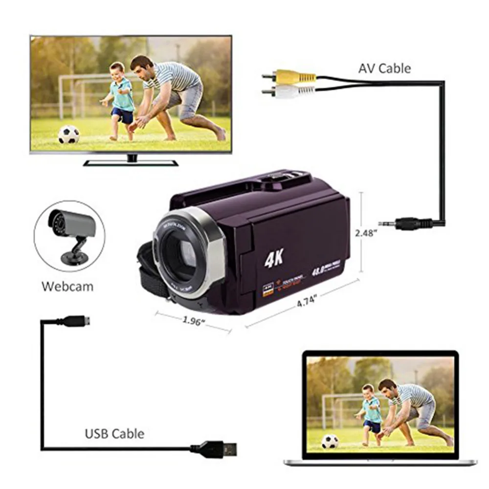 New 4K Camcorder Video Camera Camcorders Ultra HD Digital Cameras and Video Recorder with Wifi/Infrared Touchscreen Angle Lens