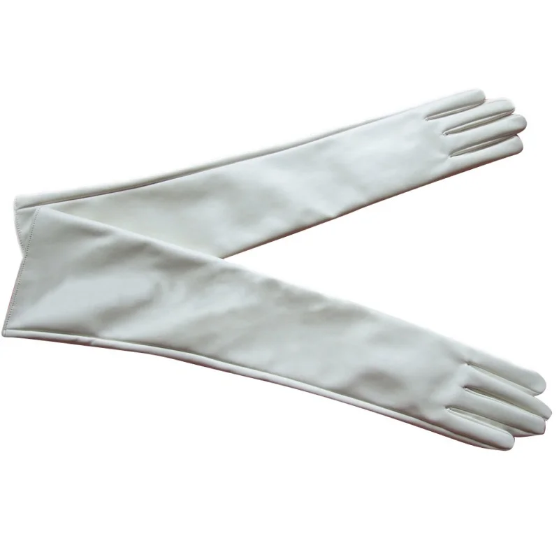 Лидер продаж женские 7 цветов опера Вечерние перчатки искусственная кожа PU выше локтя длинные перчатки - Цвет: Белый