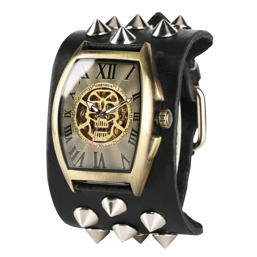

Watches Men Punk Style Automatic Self Wind Mechanical Wristwatch Tevise Elliptical Skull Dial Mechanical Watch Men reloj hombre