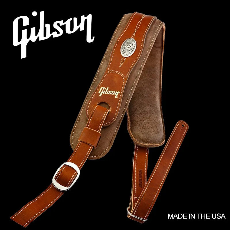 

Gibson Austin Comfort Guitar Strap, Top-quality Leather Strap with Decorative Concho Detailing and 1/2' Memory Foam Padding