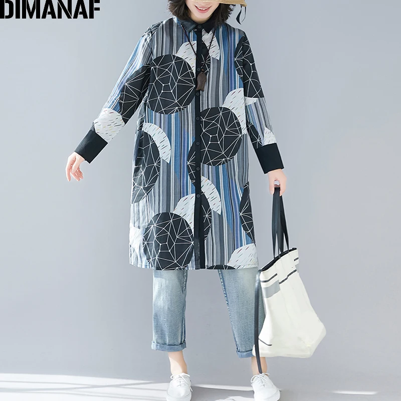 

DIMANAF Plus Size Women Blouse Shirts Lady Tops Long Sleeve Female Clothes Cotton Loose Casual Print Shirt Cardigan 2019 Summer