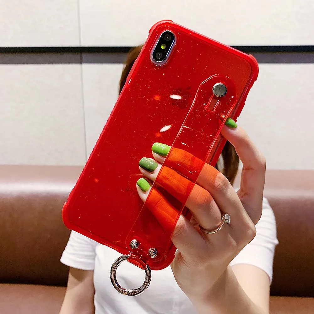 Роскошный lovecom Блестящий прозрачный браслет для ремня чехол для iPhone 11 Pro Max XR XS Max 6, 6 S, 7, 8plus X мягкий чехол-накладка для телефона - Цвет: Red