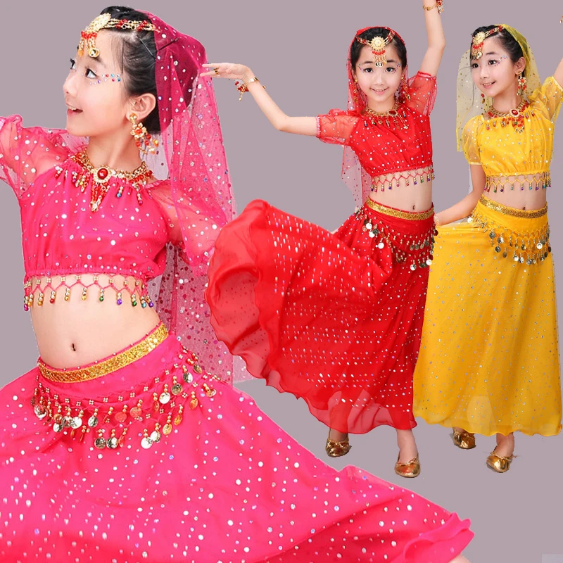

Sequined Girls Kids Belly Dance Costume 3 PCS Bollywood Indian dancing Dress Oriental Dancing Wear Ballroom Stage Party dancing