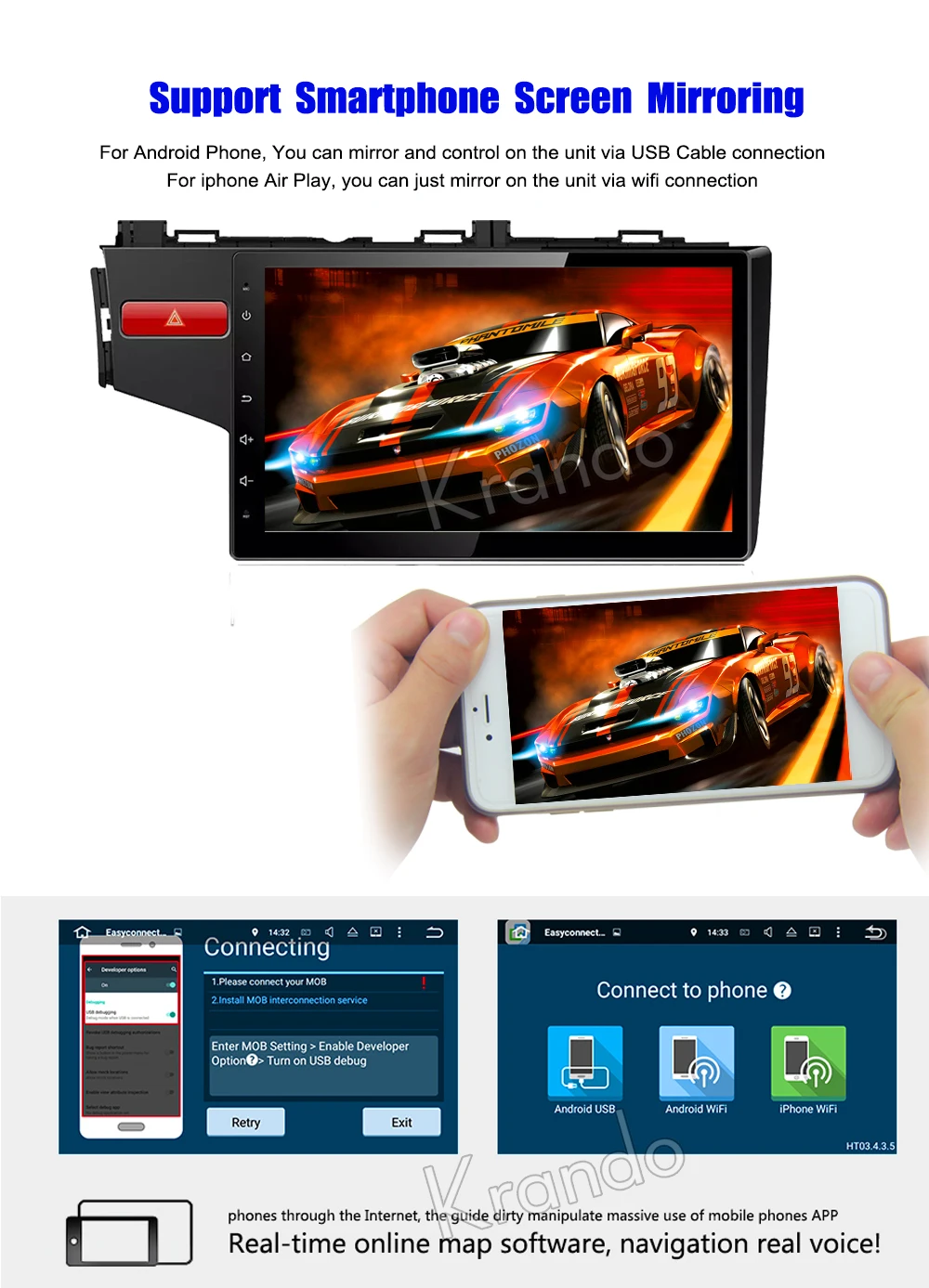 Krando Android 8,1 10," Полный сенсорный экран автомобиля Multmedia системы для Honda Fit/Jazz+ аудио плеер gps навигации Wi Fi BT
