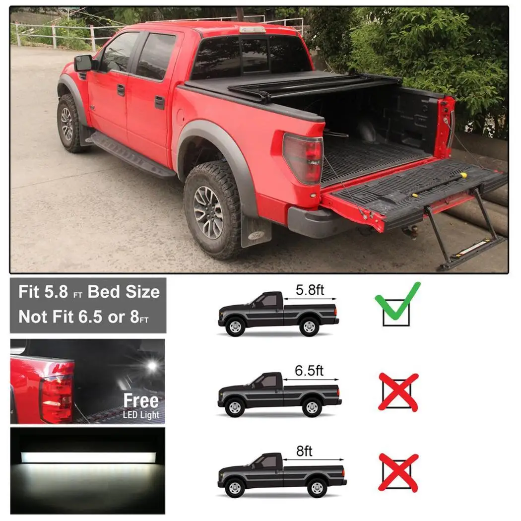 

Tri-Fold Tonneau Cover Fits For Dodge For Ram 0-45 5000-6000K SMD LED 1500 2009-2017 5.8ft Rear Cover 4.4W Max.