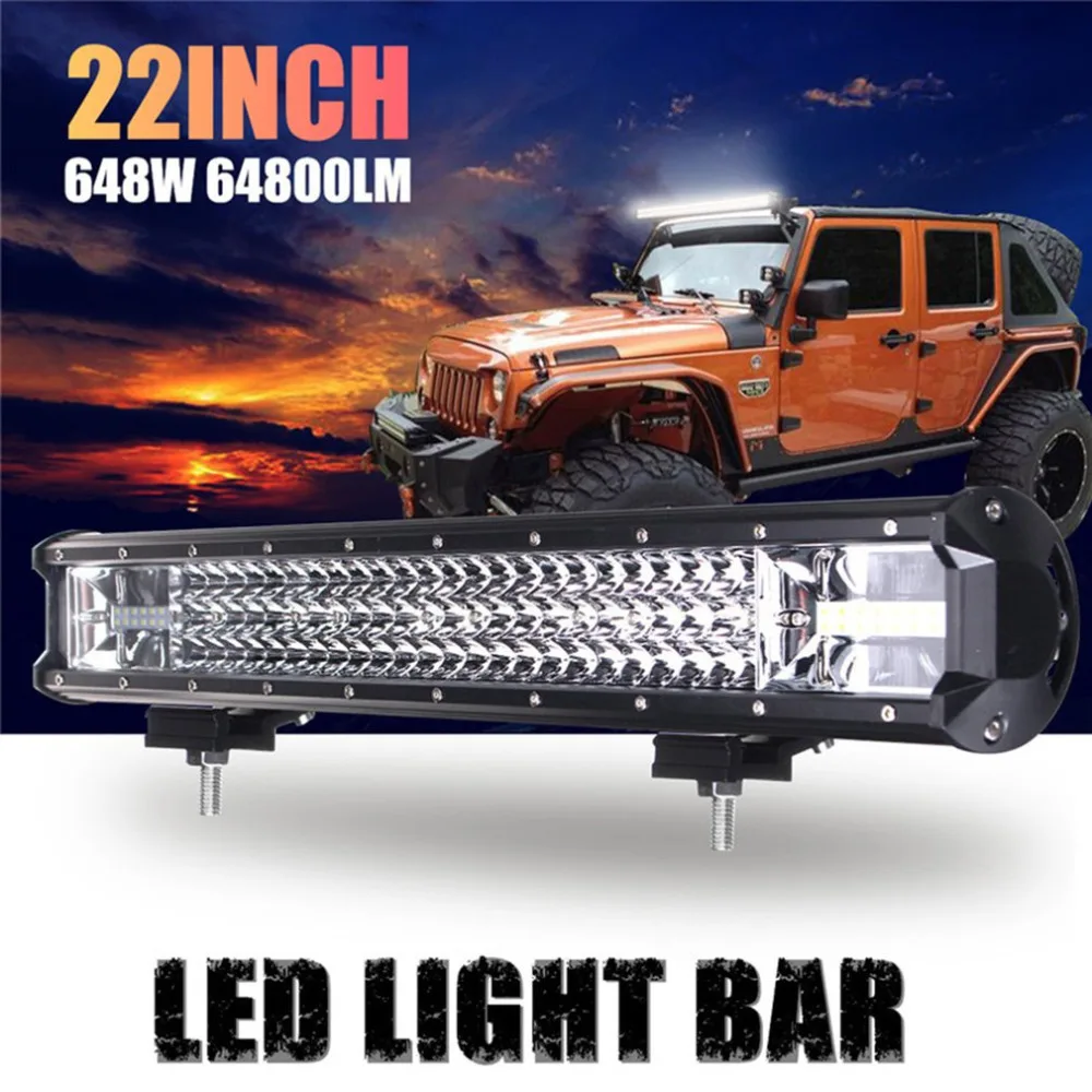 

Lights Bar 22-Inch 648W 64800LM 24 LED Work Light Bar Flood Light Car Truck Offroad Driving Lamp IP68 Waterproof Combo Light
