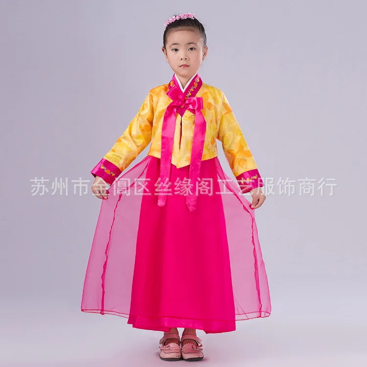 Детские корейские традиционные длинные танцевальные костюмы высокого качества в народном стиле для девочек, корейское платье для девочек, платье на Хэллоуин