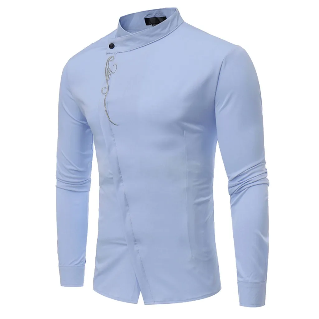 Новое поступление осень зима мужские рубашки с длинным рукавом Irraguler Slim Fit Вышивка Tee Chemise Homme Manche
