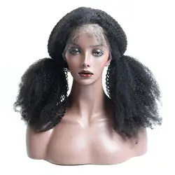 Афро кудрявый вьющиеся 360 Кружева Фронтальная человеческих волос парики предварительно сорвал с для волос 150% плотность бразильский Remy