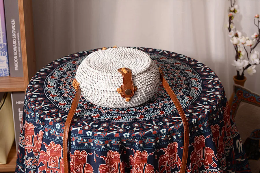 New Vintage Handmade Women White Rattan Bags Stars Flowers Straw Woven Bohemia Style Shoulder Bag Crossbody Handbags B374