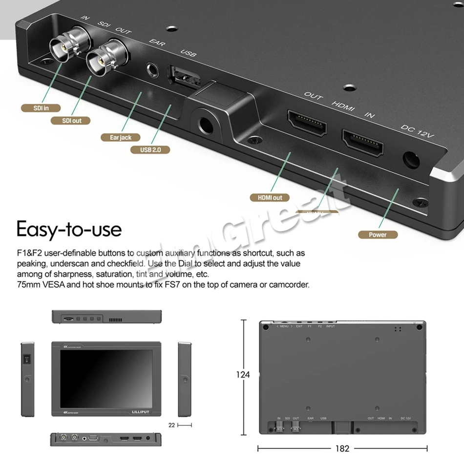 Lilliput FS7 7 дюймов Full HD 1920x1200 4K HDMI in/out 3G-SDI in/out On camera видео полевой монитор для sony PXW-FS7/EVA1/Gimbal