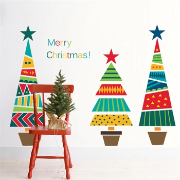 

Christmas Tree Festival Gifts Wall Stickers For Kids Rooms Store Window Home Decor Cartoon New Year Wall Decals Art PVC Posters