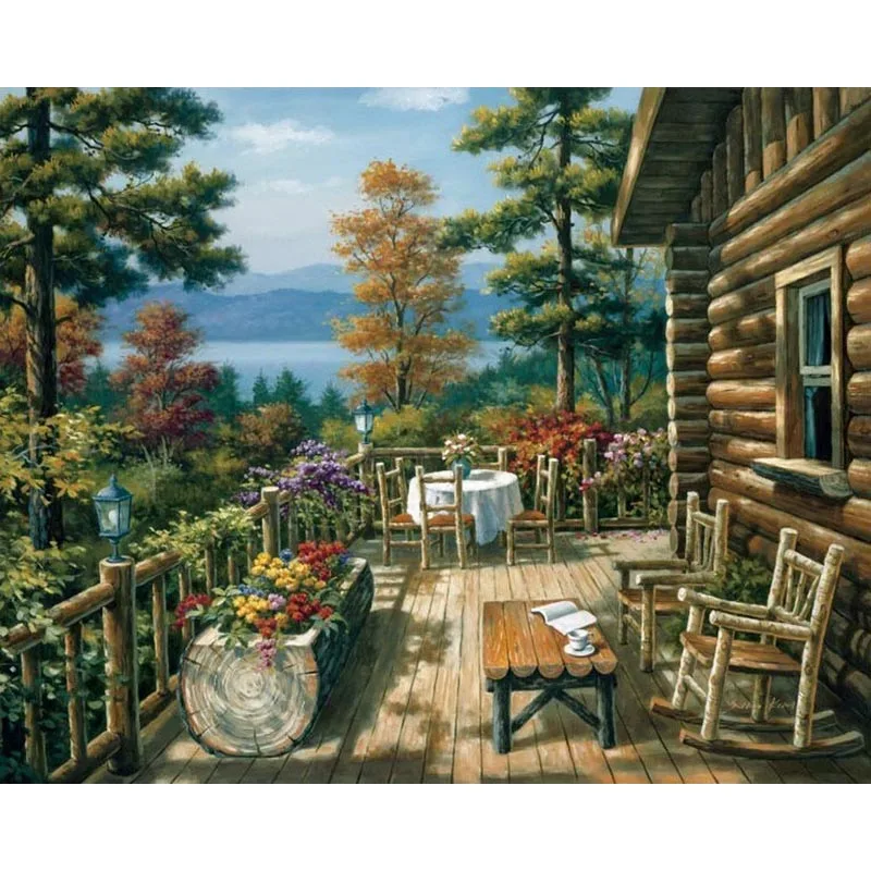 

Oil Paint Painting By Numbers Diy Picture Coloring Drawing On Canvas Oil Painting By Hand Landscape Craft Green House