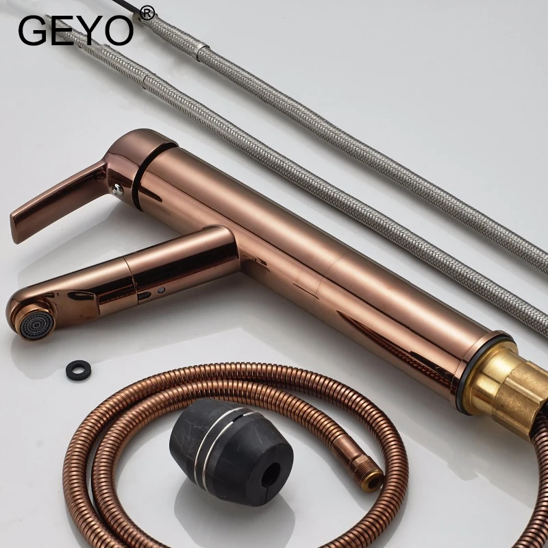 GEYO Rose Gold Bathroom Basin Faucet Single Handle Single Hole Mixer Tap Heightened Hot And Cold Tap Sink Brass Faucet